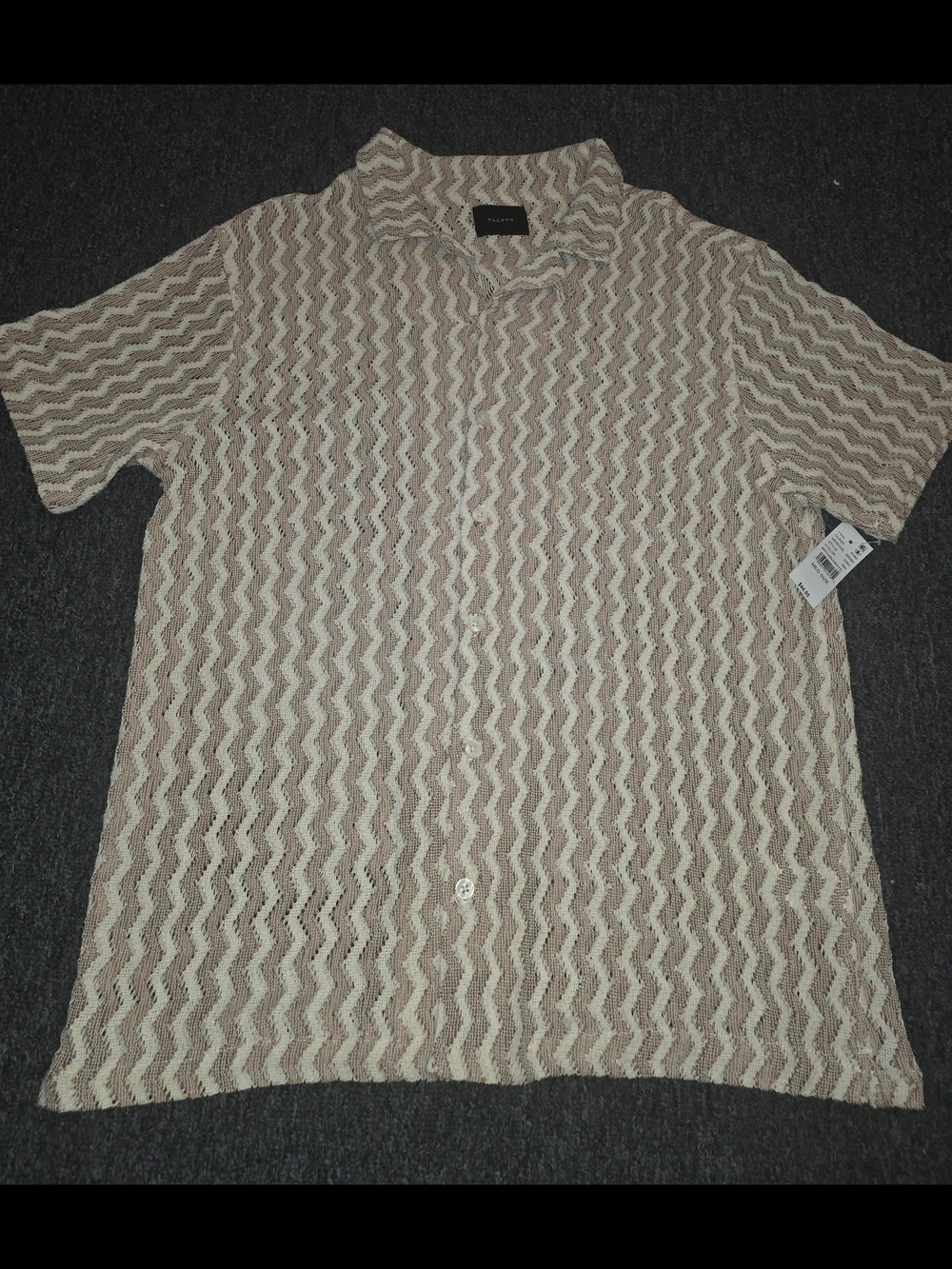 PacSun Mens Beige & Cream Chevron Short-Sleeve Button-Up